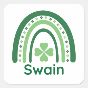 Sticker Carré Nom de Swain Clover Boho Arc-en-ciel