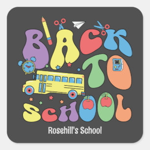 Sticker Carré Nom d'école personnalisé Rétro Retour à l'école