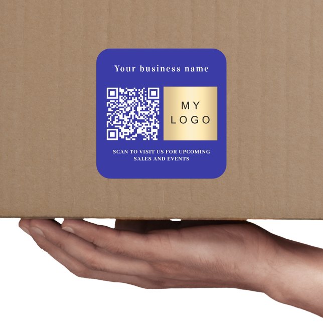 Sticker Carré Nom d'entreprise bleu foncé logo qr code (Créateur téléchargé)