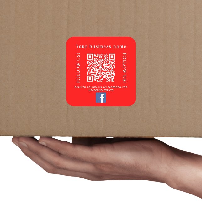 Sticker Carré Nom d'entreprise code QR rouge vif Facebook (Créateur téléchargé)