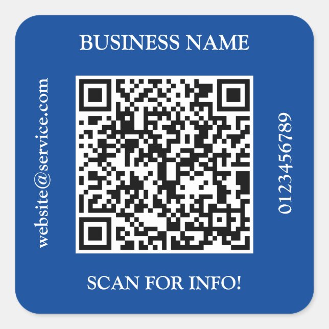 Sticker Carré Nom d'entreprise de code QR Site Web Promo Bleu fo (Devant)