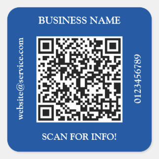 Sticker Carré Nom d'entreprise de code QR Site Web Promo Bleu fo