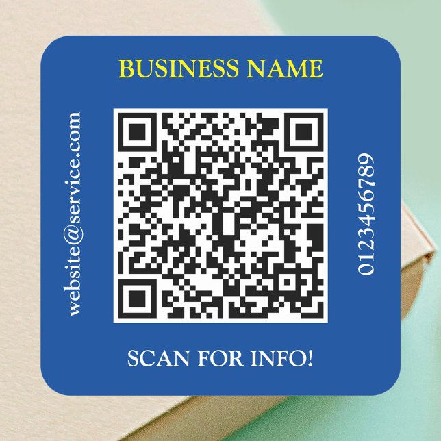 Sticker Carré Nom d'entreprise de code QR Site Web Promo Deep Bl (Créateur téléchargé)