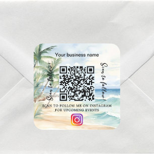 Sticker Carré Nom d'entreprise de plage qr code instagram