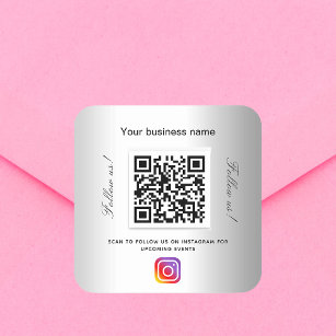 Sticker Carré Nom d'entreprise en argent qr code instagram