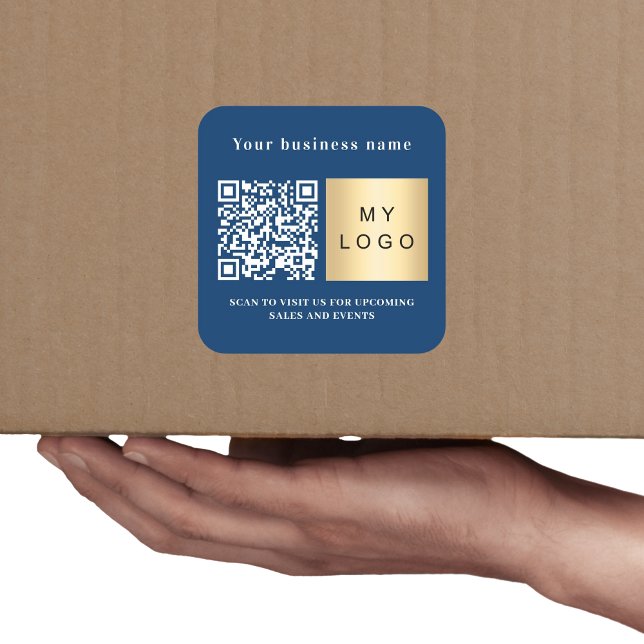 Sticker Carré Nom d'entreprise marine bleu logo qr code (Créateur téléchargé)
