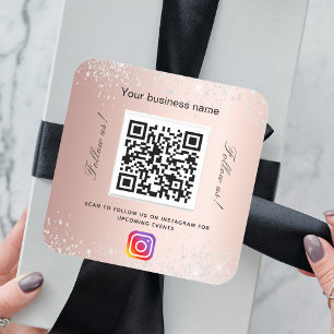 Sticker Carré Nom d'entreprise rose vierge code qr instagram