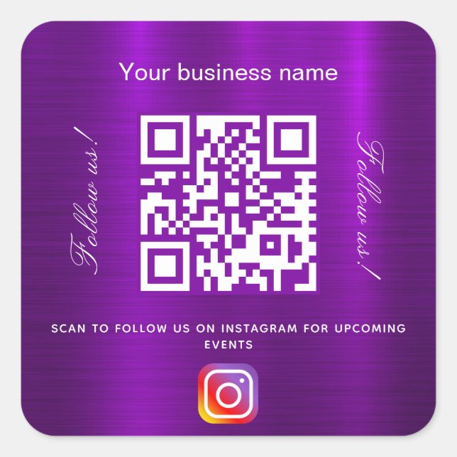 Sticker Carré Nom d'entreprise violet code qr instagram (Devant)