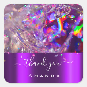 Sticker Carré Nom du Merci 16e Arc-en-ciel rose violet nuptial