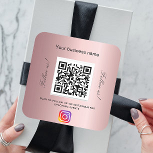Sticker Carré Nom du salon d'affaires rose vif qr code Instagram