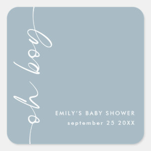 Sticker Carré Nom du texte minimaliste Oh Boy Dusty Baby shower