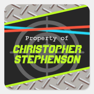 Sticker Carré Nom du thème de balise laser pour garçons personna