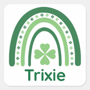 Sticker Carré Nom du trixie Clover Boho Rainbow