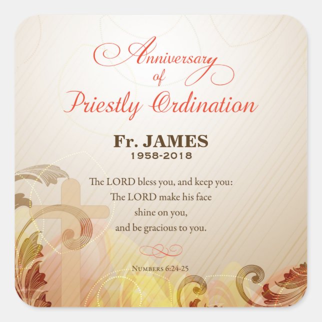 Sticker Carré Nom et année personnalisés, 60e Ordination sacerdo (Devant)