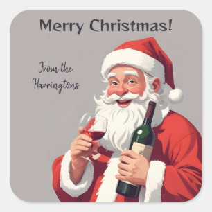 Sticker Carré Nom et texte personnalisés Drôle Drunk Père Noël