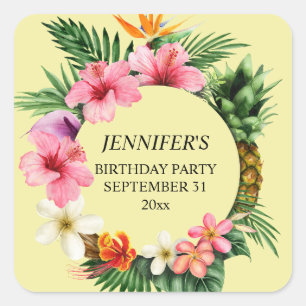 Sticker Carré Nom floral hawaïen tropical - Jaune
