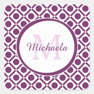 Sticker Carré Nom géométrique moderne violet blanc