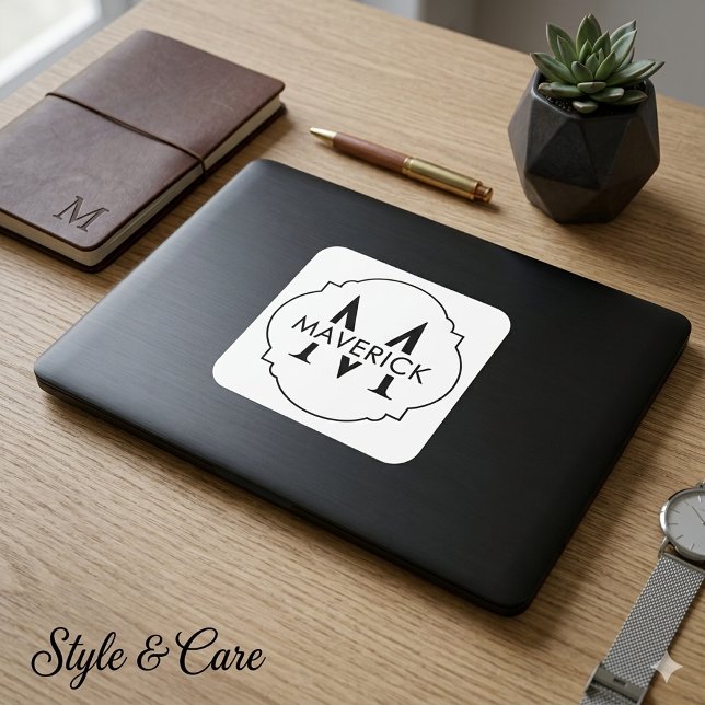 Sticker Carré Nom Initial Personnalisé Élégant Moderne (Custom Initial Name Stylish Modern Stylish Square Sticker)