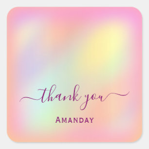 Sticker Carré Nom Merci Holographic Sweet. 16e