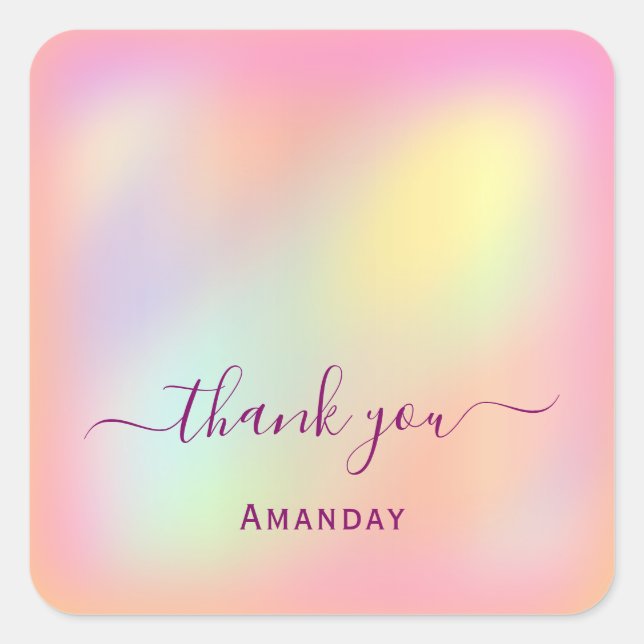 Sticker Carré Nom Merci Holographic Sweet. 16e (Devant)