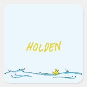 Sticker Carré Nom mignon Bleu Jaune Canard en caoutchouc