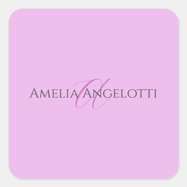 Sticker Carré Nom Monogramme Lettre initiale Orchid & Lilac (Devant)