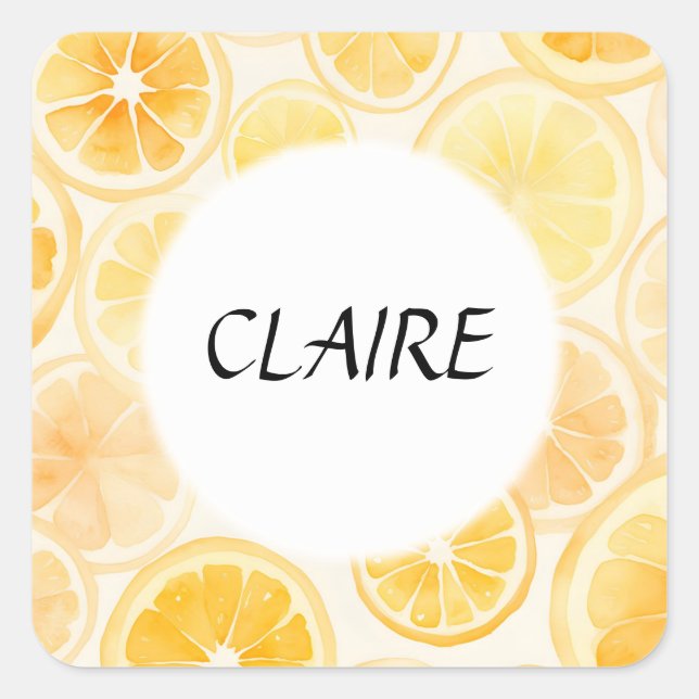 Sticker Carré Nom Oranges douces et citrons Motif d'aquarelle (Devant)