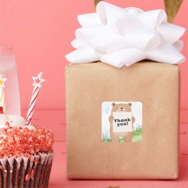 Sticker Carré Nom ou message de l'ours du garçon mignon (Fête)