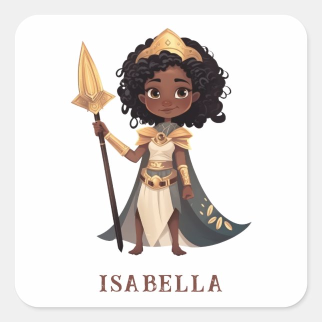 Sticker Carré Nom personnalisé African Little Knight Warrior (Devant)
