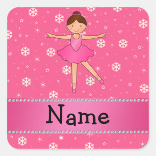 Sticker Carré Nom personnalisé ballerine rose flocons de neige