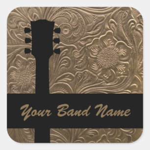 Sticker Carré Nom personnalisé Bande Merch Rock Guitare Musique