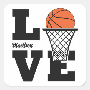 Sticker Carré Nom personnalisé Basketball Love