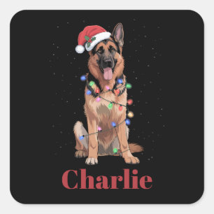 Sticker Carré Nom personnalisé berger allemand chien de Noël