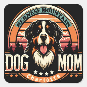 Sticker Carré Nom personnalisé Bernese Mountain Dog Maman Vintag