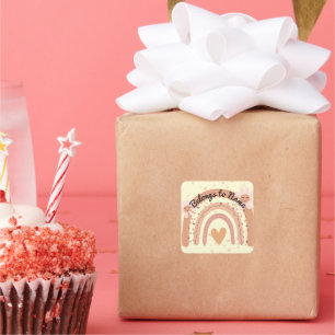 Sticker Carré Nom personnalisé Boite Cute Pastel Rainbow