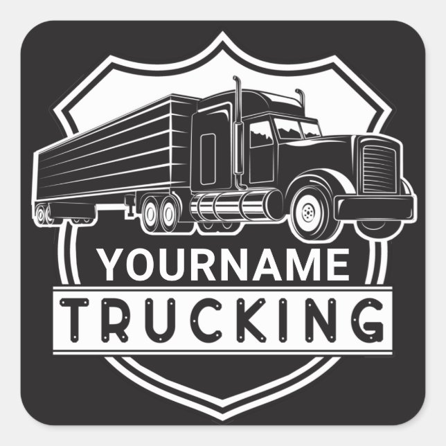 Sticker Carré NOM personnalisé Camions Big Rig Semi Trucker (Devant)