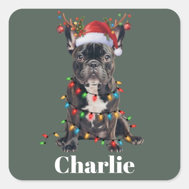 Sticker Carré Nom personnalisé Chien de taule français de Noël (Devant)