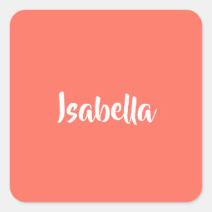Sticker Carré Nom personnalisé corail vibrant vif minimaliste