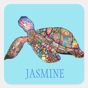 Sticker Carré Nom personnalisé/Couleur Colorant de tortue de me