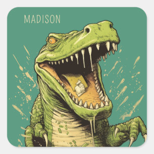 Sticker Carré Nom personnalisé Crocodile