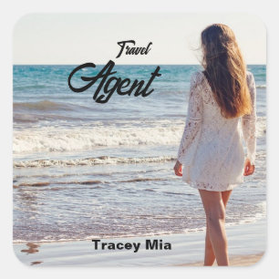 Sticker Carré Nom personnalisé de l'agent de voyage