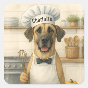 Sticker Carré Nom personnalisé Drôle Grand Danois Chien Chef
