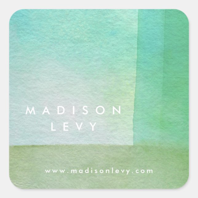 Sticker Carré Nom personnalisé du concepteur de lavage aquarelle (Devant)