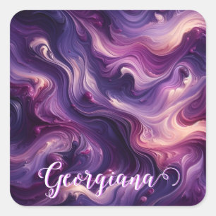 Sticker Carré Nom personnalisé Effet peinture violet vibrant