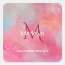Nom personnalisé + Encre rose à monogramme aquarel