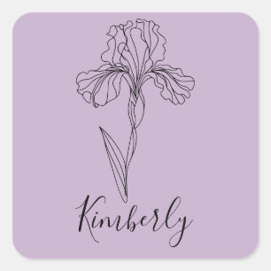 Sticker Carré Nom personnalisé Février iris Fleur de naissance