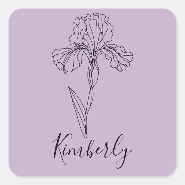 Sticker Carré Nom personnalisé Février iris Fleur de naissance (Devant)