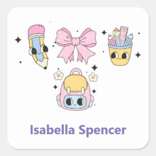 Sticker Carré Nom personnalisé Fille mignonne