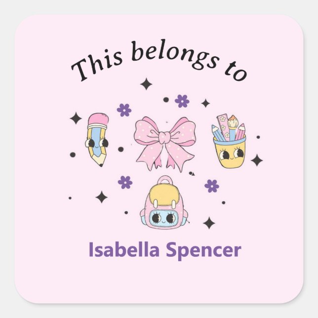 Sticker Carré Nom Personnalisé Fille Mignonne Cette Appartenance (Devant)