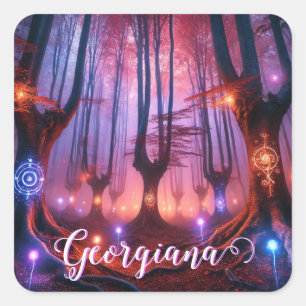Sticker Carré Nom personnalisé Forêt de Whimsigoth enchantée aut